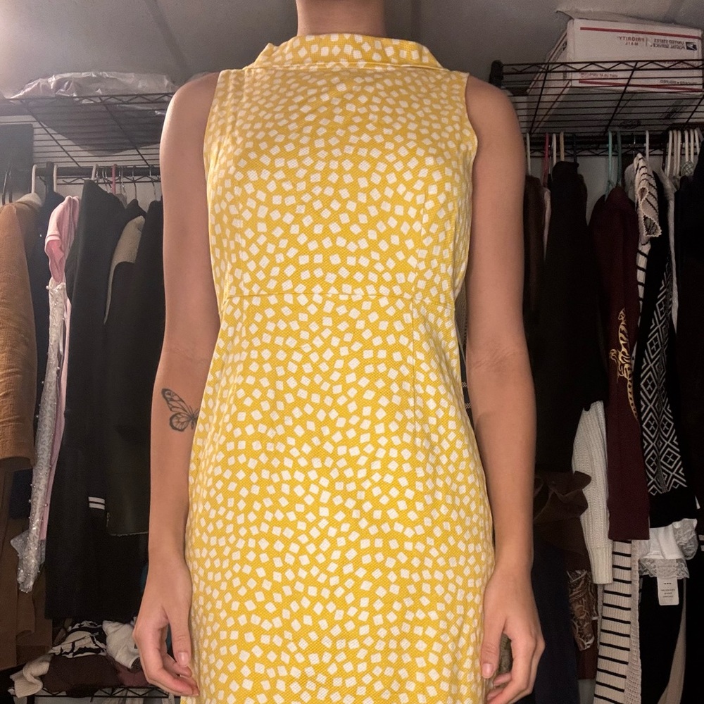 Anne Klein Yellow and White Patterned Midi Dress